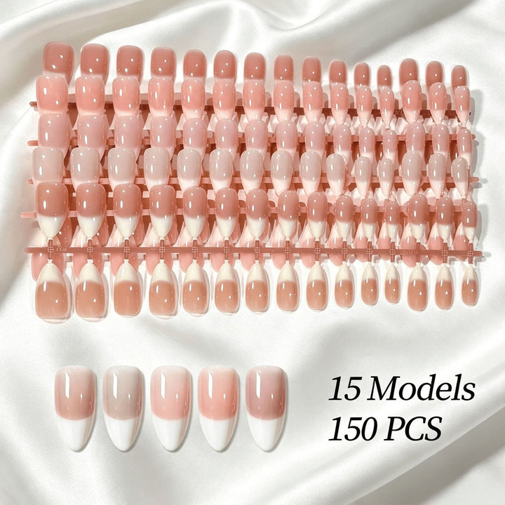 Stylish French tip press-on nails. Removable beauty accessory for a perfect DIY nail art manicure.