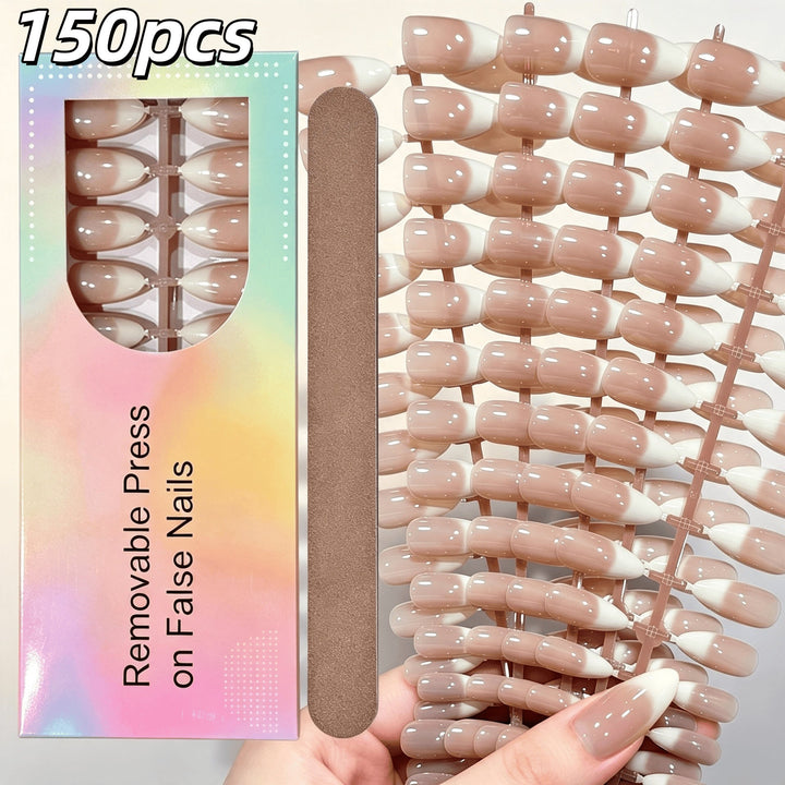High-quality French tip press-on nails. Women's removable false nails for a sophisticated, quick manicure.