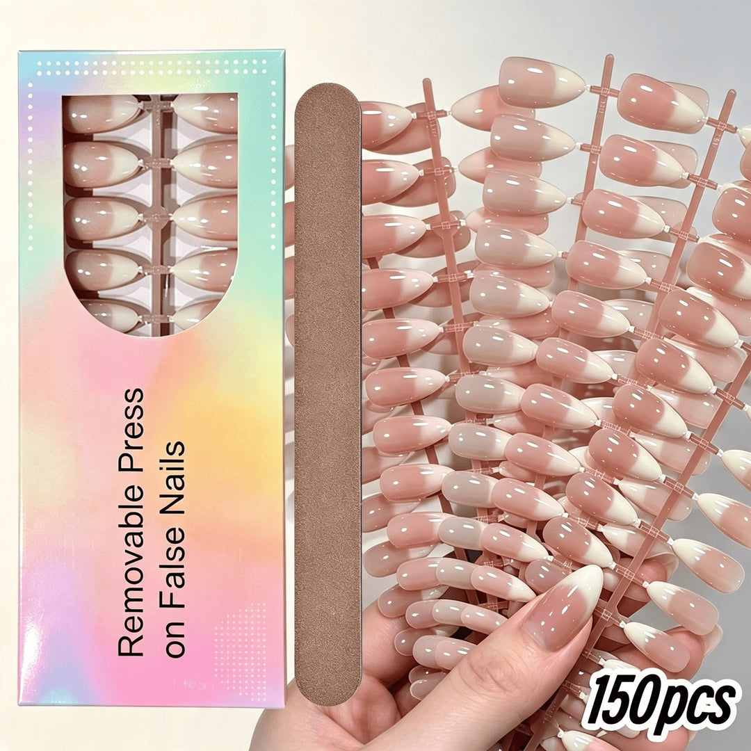 Elegant white tip press-on nails. Women's removable false nails set for a timeless beauty accessory.