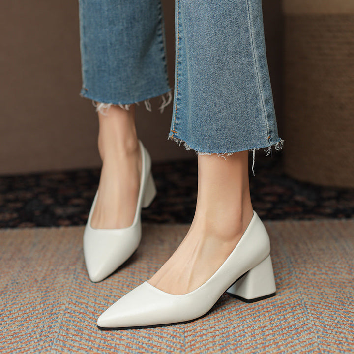 Classic women's elegant closed-toe block heels designed for all-day wear and ultimate comfort.