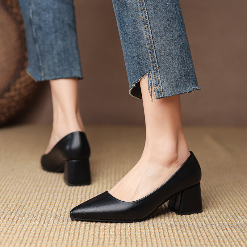 Sophisticated closed-toe block heels for women, ensuring comfort & style for long hours at work or parties.