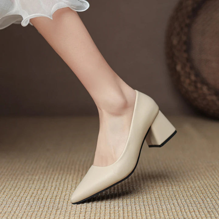 Elegant and comfortable closed-toe block heels for women, a perfect choice for dressy occasions or daily wear.