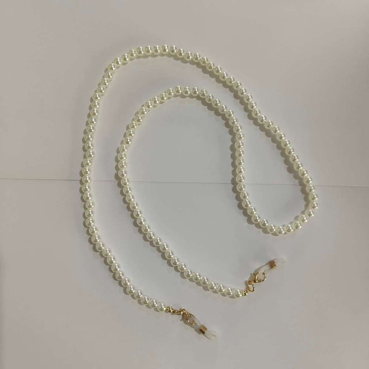 Women's practical & stylish 28" cream pearl glasses holder. Fashionable eyewear accessory.