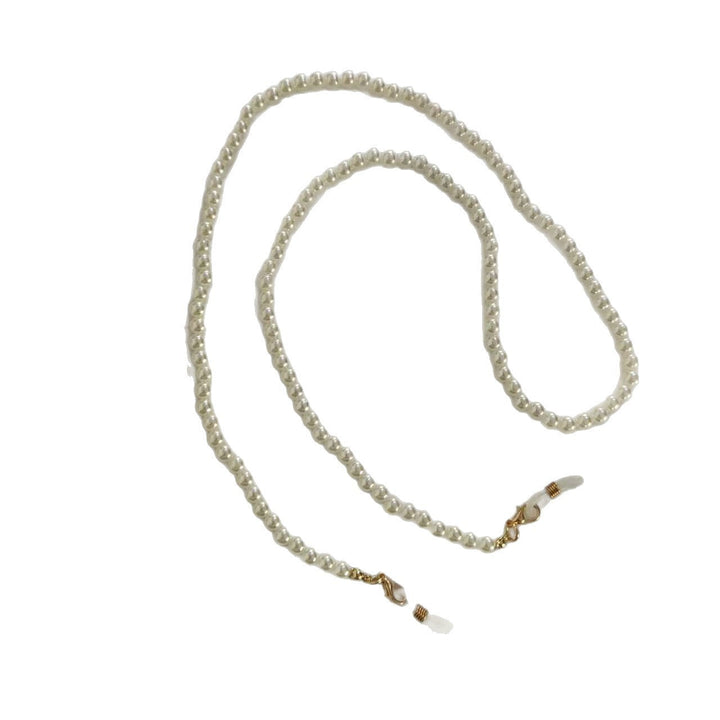 Women's elegant 28" cream pearl glasses holder chain. Keeps eyewear safe, stylish neck accessory.