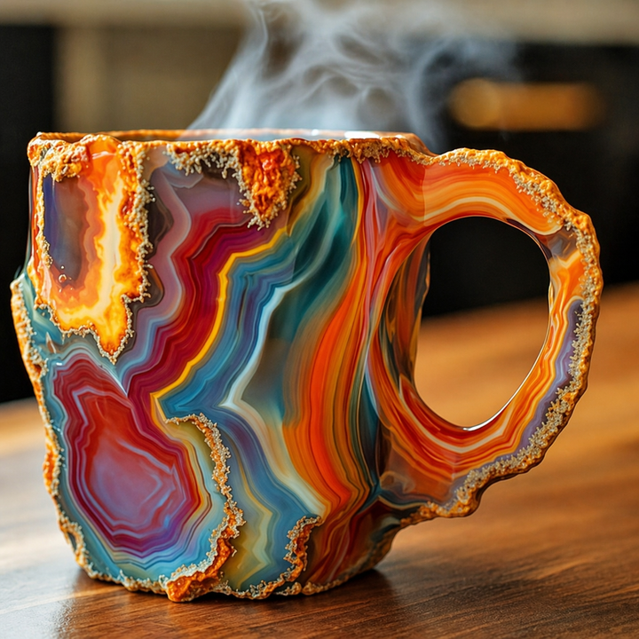 Microwave safe natural stone crystal mug, 6.8 fl oz, insulated, perfect for any beverage.