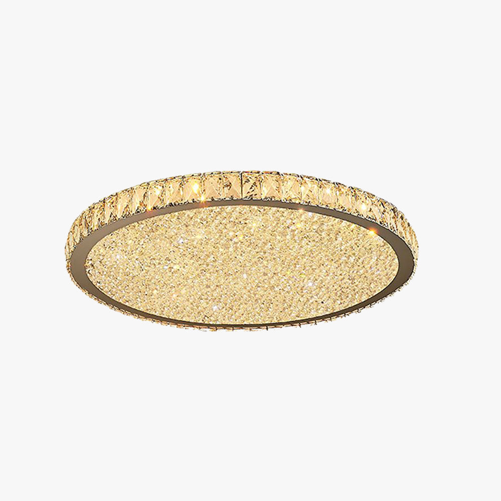 Elegant crystal round flush mount ceiling light, modern LED fixture for home decor.