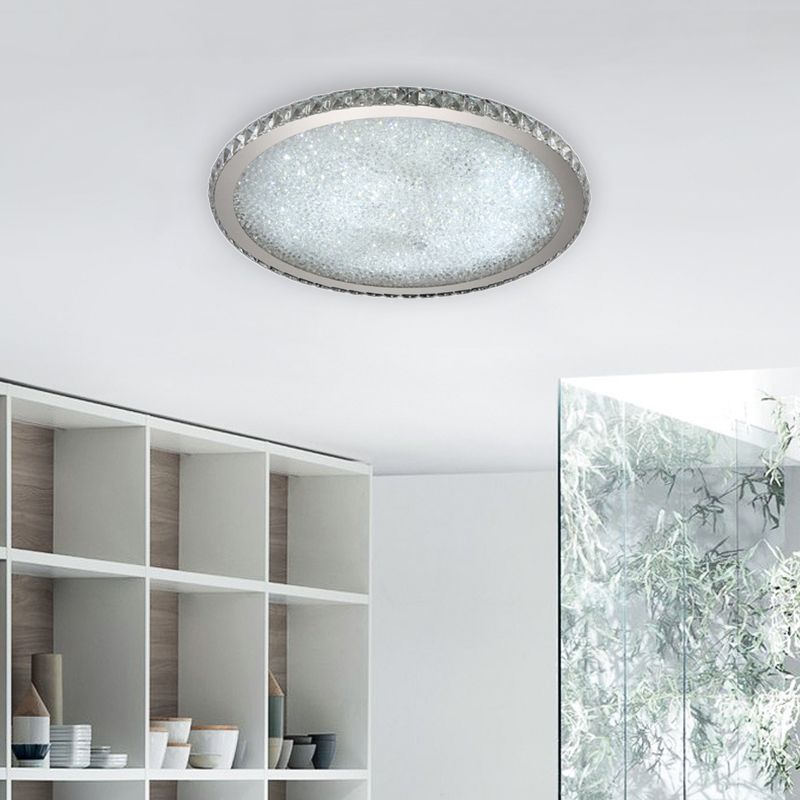 Decorative crystal LED ceiling light, elegant round flush mount for modern homes.