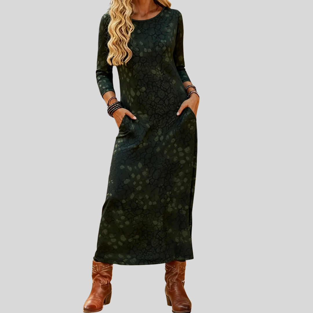 Elegant Elara women's floral maxi dress, perfect for autumn casual wear, featuring a comfortable relaxed fit.