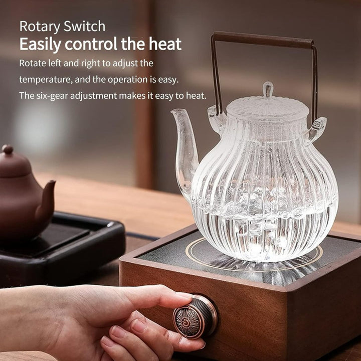Thoughtful gift: electric tea warmer with adjustable temp, luxurious walnut base for any tea lover's home.