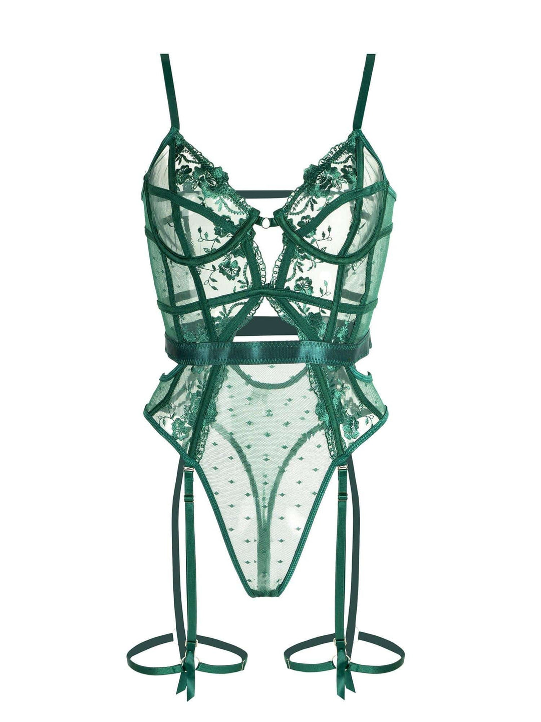 Stunning emerald green women's bodysuit with underwire. Elegant, comfortable lingerie, versatile intimate apparel choice.