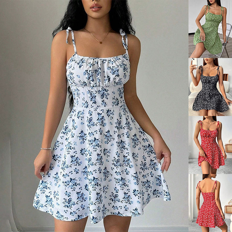 Elegant floral A-line summer dress for women. Perfect for casual wear, spring fashion, or a vacation outfit.