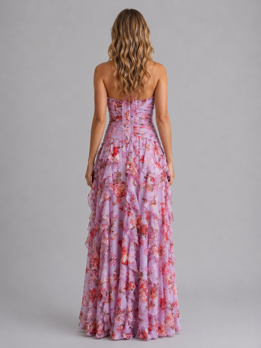 Formal floral halter neck maxi dress for women, an elegant choice for wedding guests & special occasions.