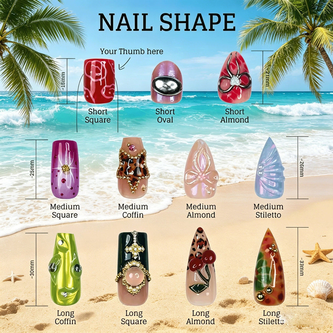 Women's beauty press-on nails with vibrant floral nail art. Stylish stick-on fake nails for an elegant, effortless manicure.