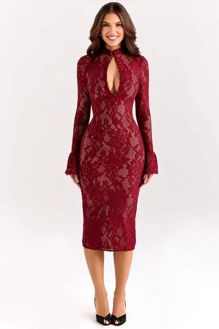 Elegant floral print midi dress for women, perfect for special occasions & parties.