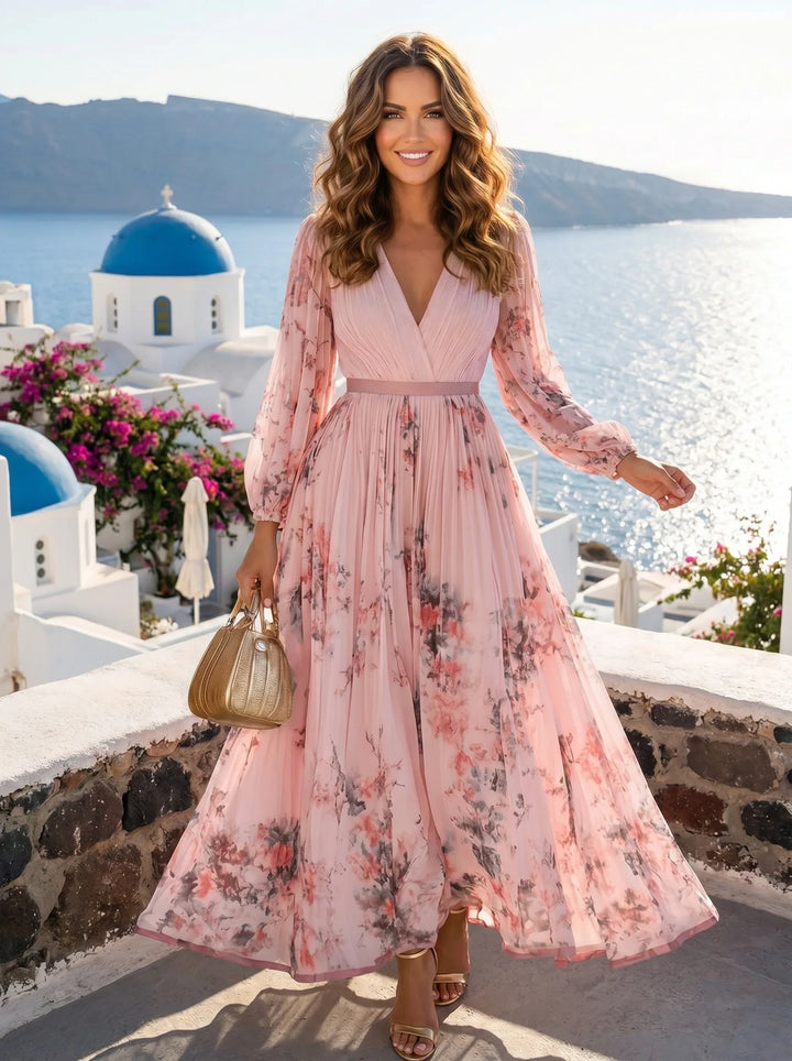 Elegant flowing women's maxi dress, perfect for summer occasions, parties & wedding guests. Chic, comfortable style.