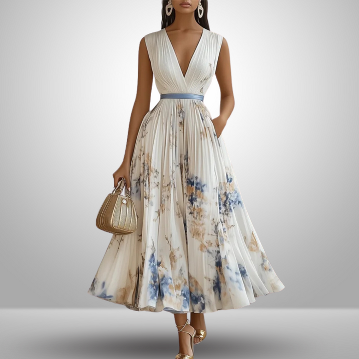 Comfortable sleeveless flowy maxi dress, ideal for elegant summer beach parties or daily wear.