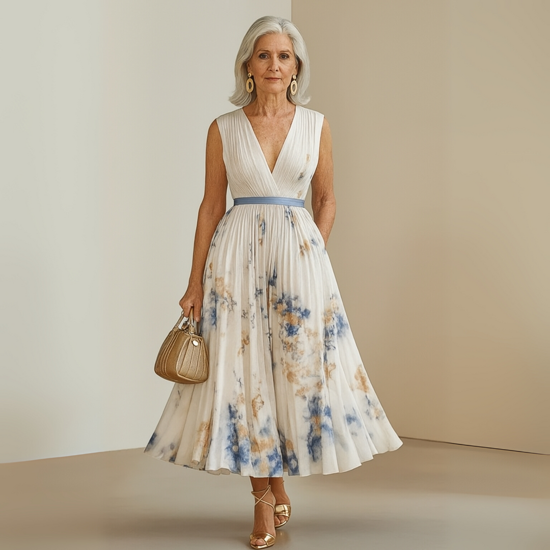 Feminine fashion: elegant women's flowy maxi dress, comfortable sleeveless design for summer vacation & beach.