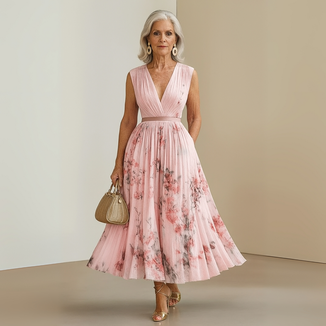 Best-selling women's flowy maxi dress, comfortable sleeveless V-neck perfect for elegant summer wear.