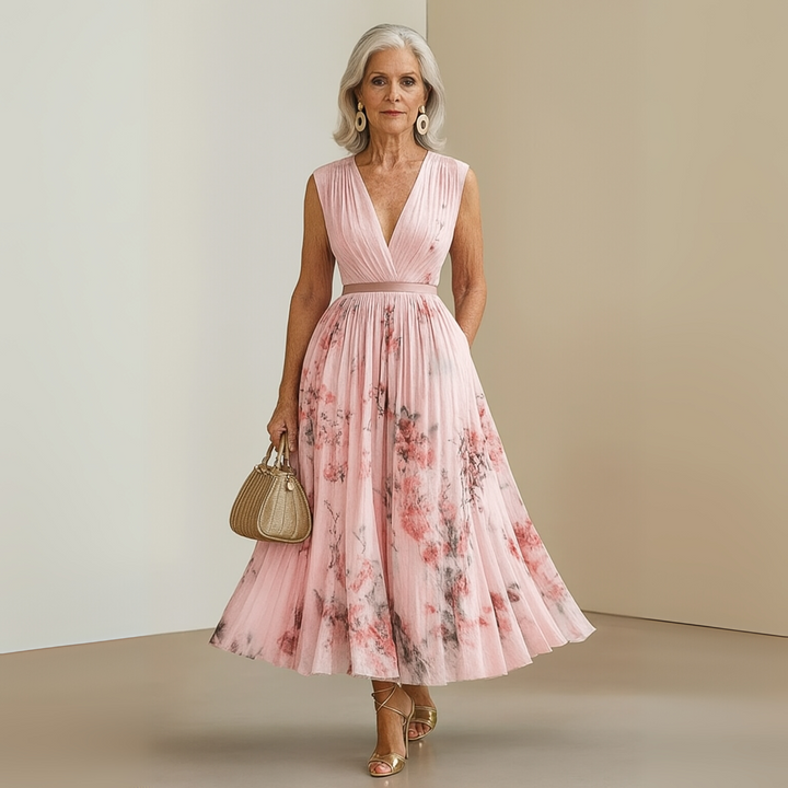 Best-selling women's flowy maxi dress, comfortable sleeveless V-neck perfect for elegant summer wear.