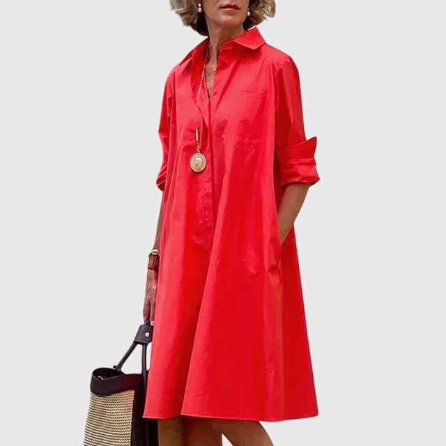 Elegant flowy women's dress with practical pockets. Perfect for chic casual summer and spring outfits.