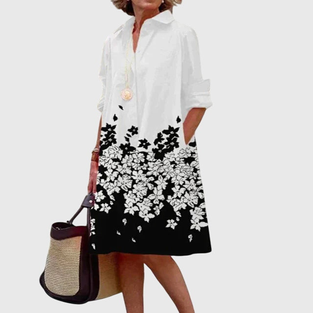 Casual yet elegant women's flowy dress with pockets. Chic & comfortable for versatile spring/summer fashion.