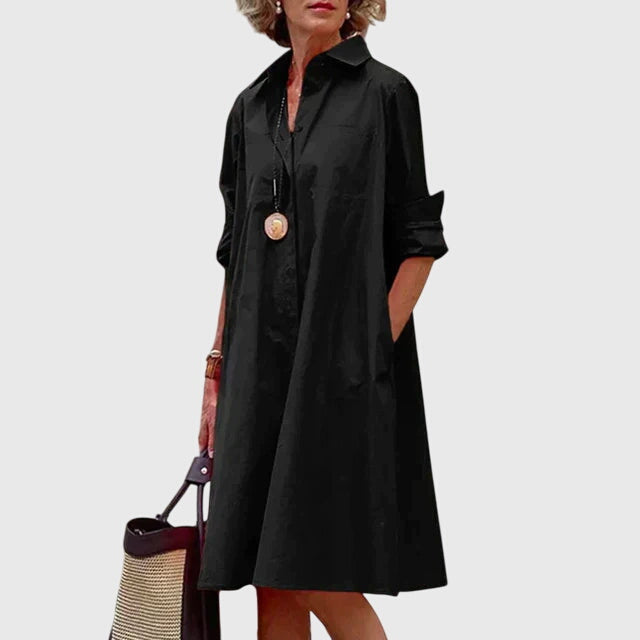Versatile elegant women's dress with pockets. Flowy silhouette for casual or chic spring & summer fashion.