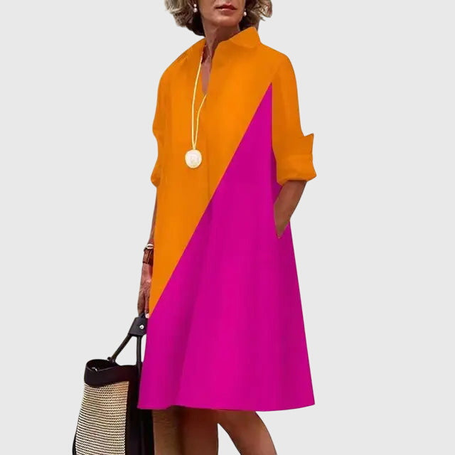 Stylish flowy elegant women's dress with pockets. Versatile for casual and chic spring & summer fashion.