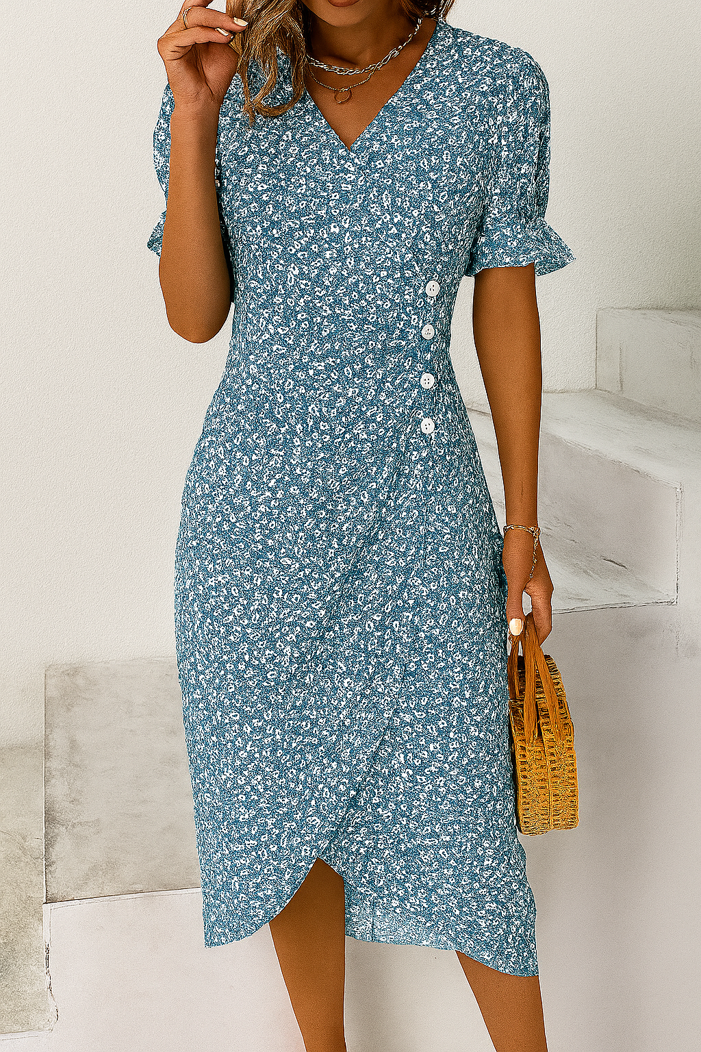 Women's spaghetti strap tiered maxi dress, elegant flowy design, ideal for summer vacations.
