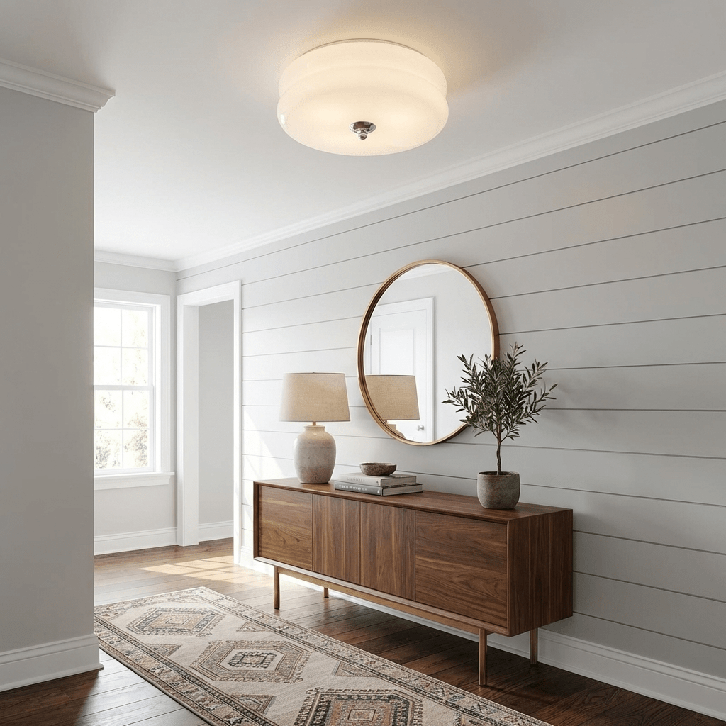 Chrome fluted glass LED ceiling light, bringing vintage charm.
