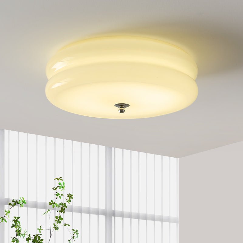 Vintage Art Deco fluted glass LED fixture, casting beautiful light.