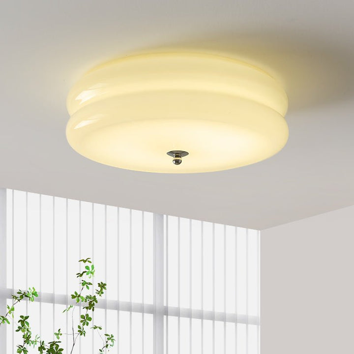 Vintage Art Deco fluted glass LED fixture, casting beautiful light.