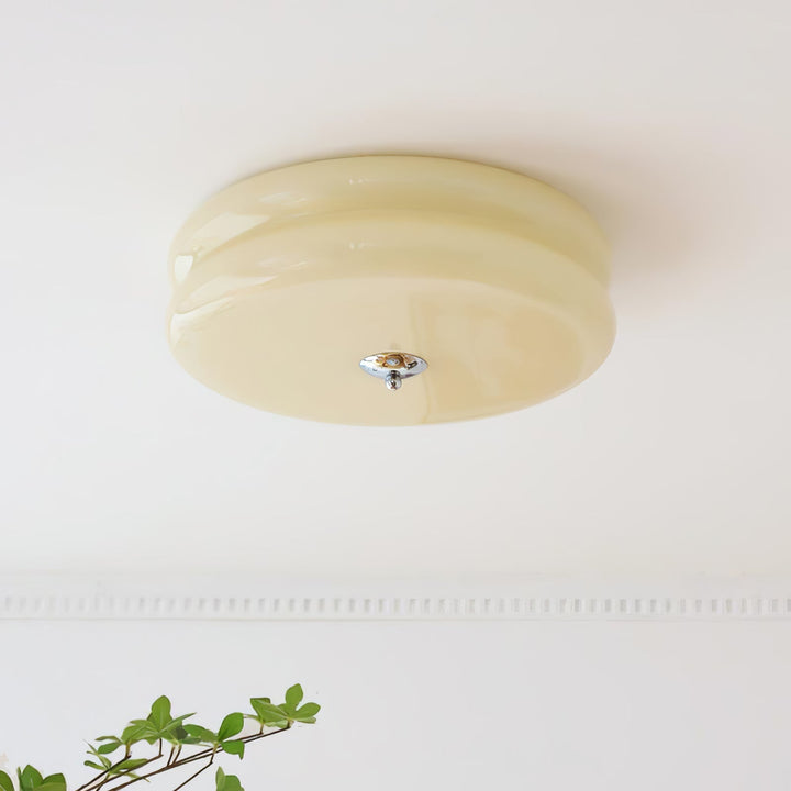 Chrome finish fluted glass LED ceiling fixture, sleek and vintage.