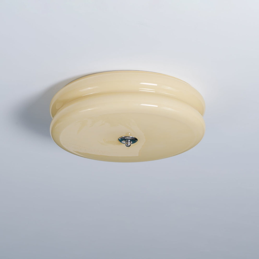 Modern vintage fluted glass LED ceiling lamp, energy-efficient.