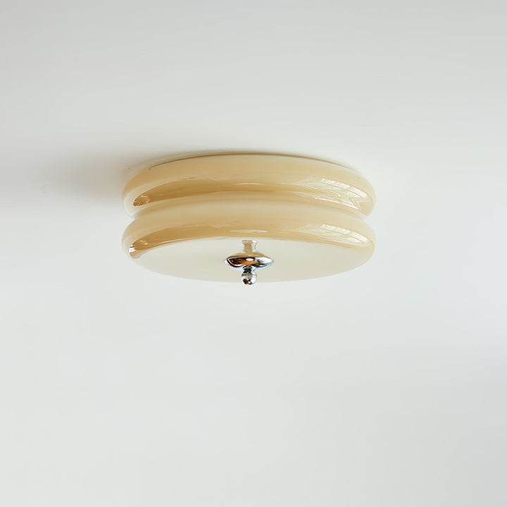 Art Deco inspired fluted glass LED ceiling fixture, sophisticated lighting.