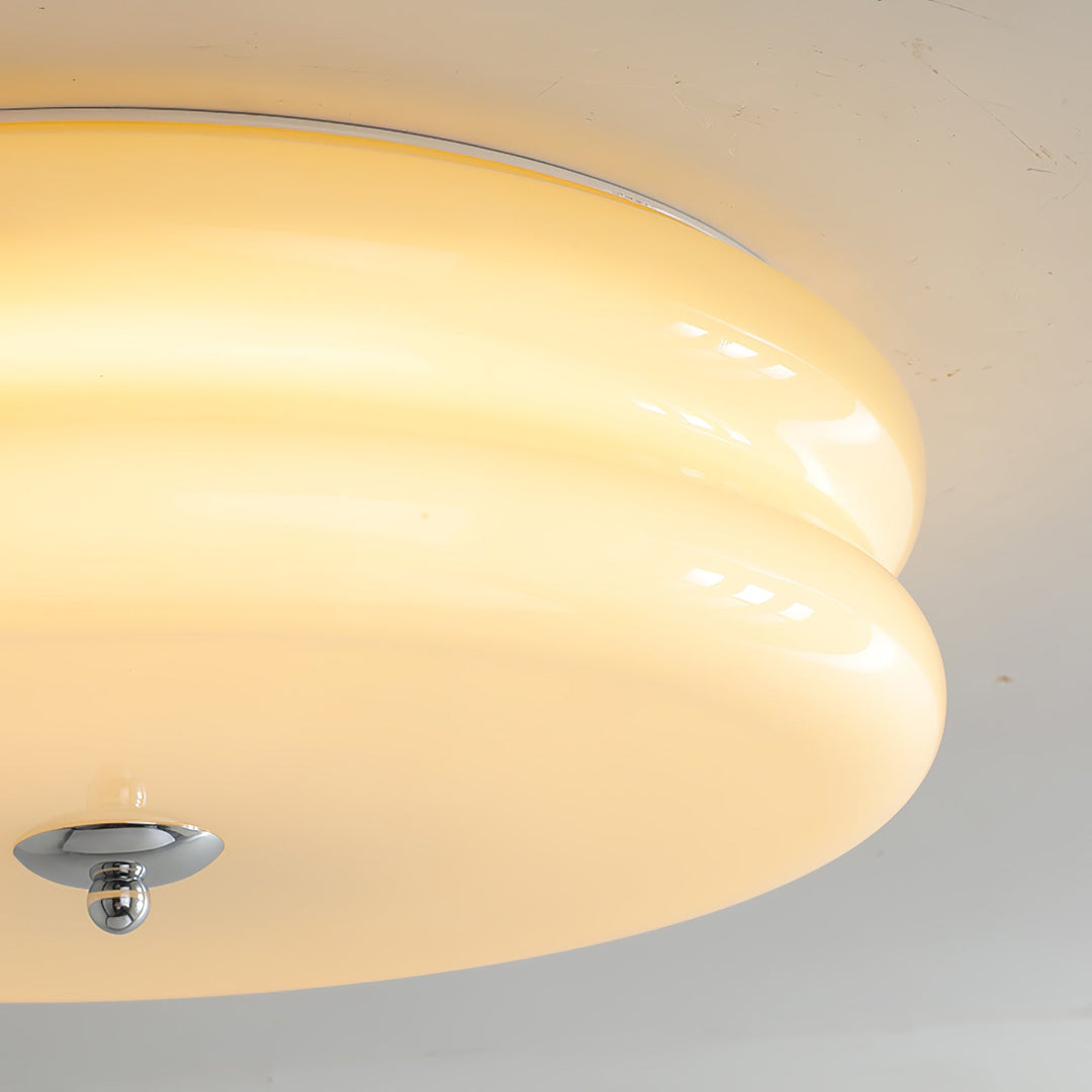 Elegant fluted glass LED ceiling light, showcasing intricate design.
