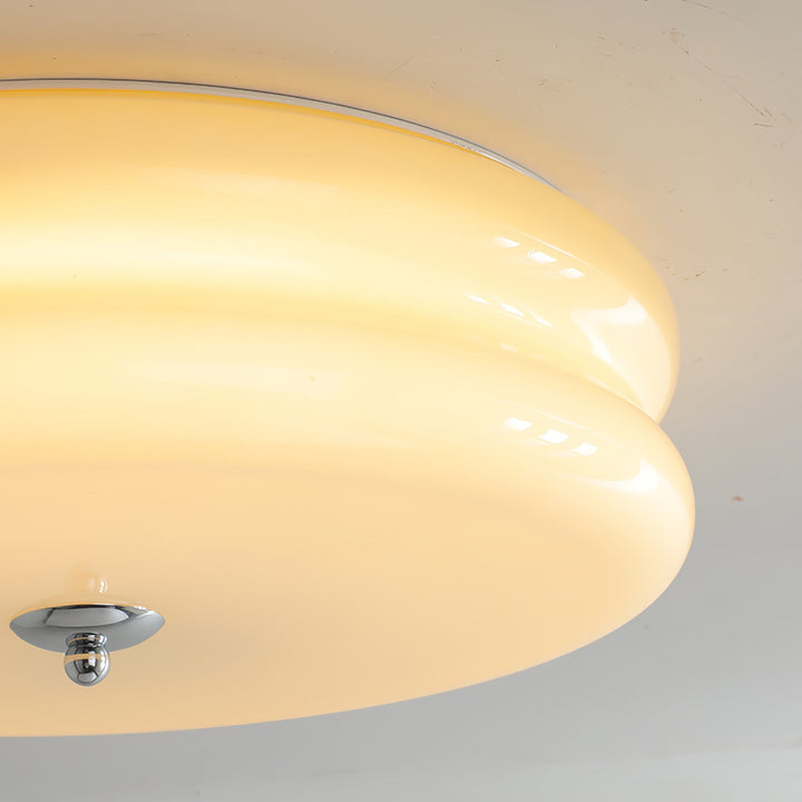 Elegant fluted glass LED ceiling light, showcasing intricate design.