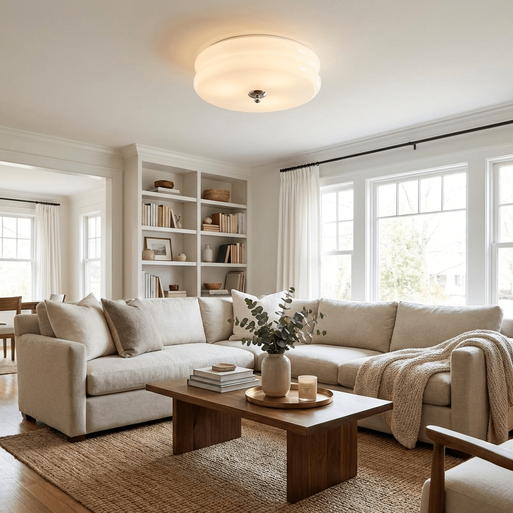 Stylish fluted glass LED ceiling light fixture, perfect for bedroom lighting.