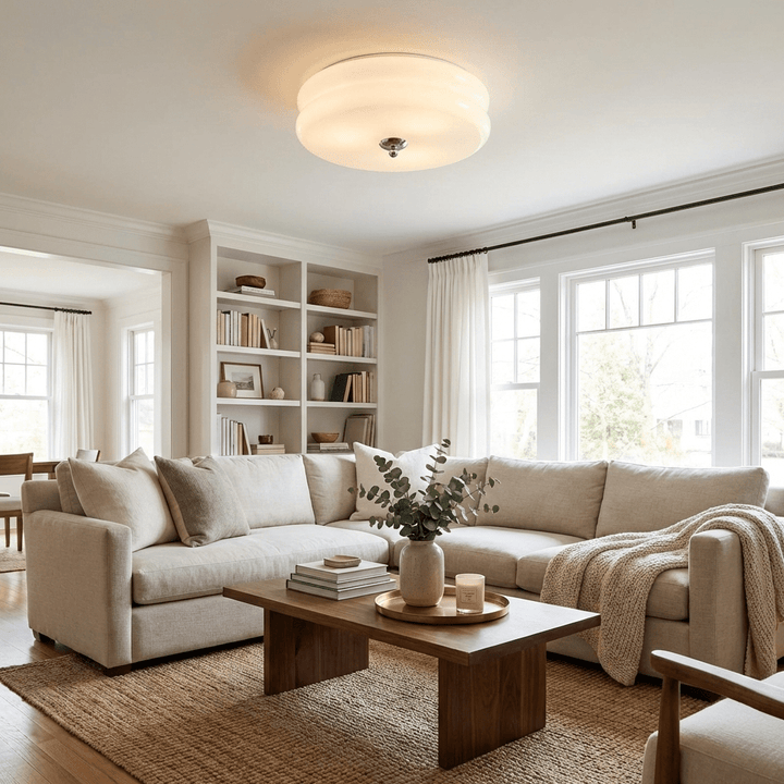 Stylish fluted glass LED ceiling light fixture, perfect for bedroom lighting.
