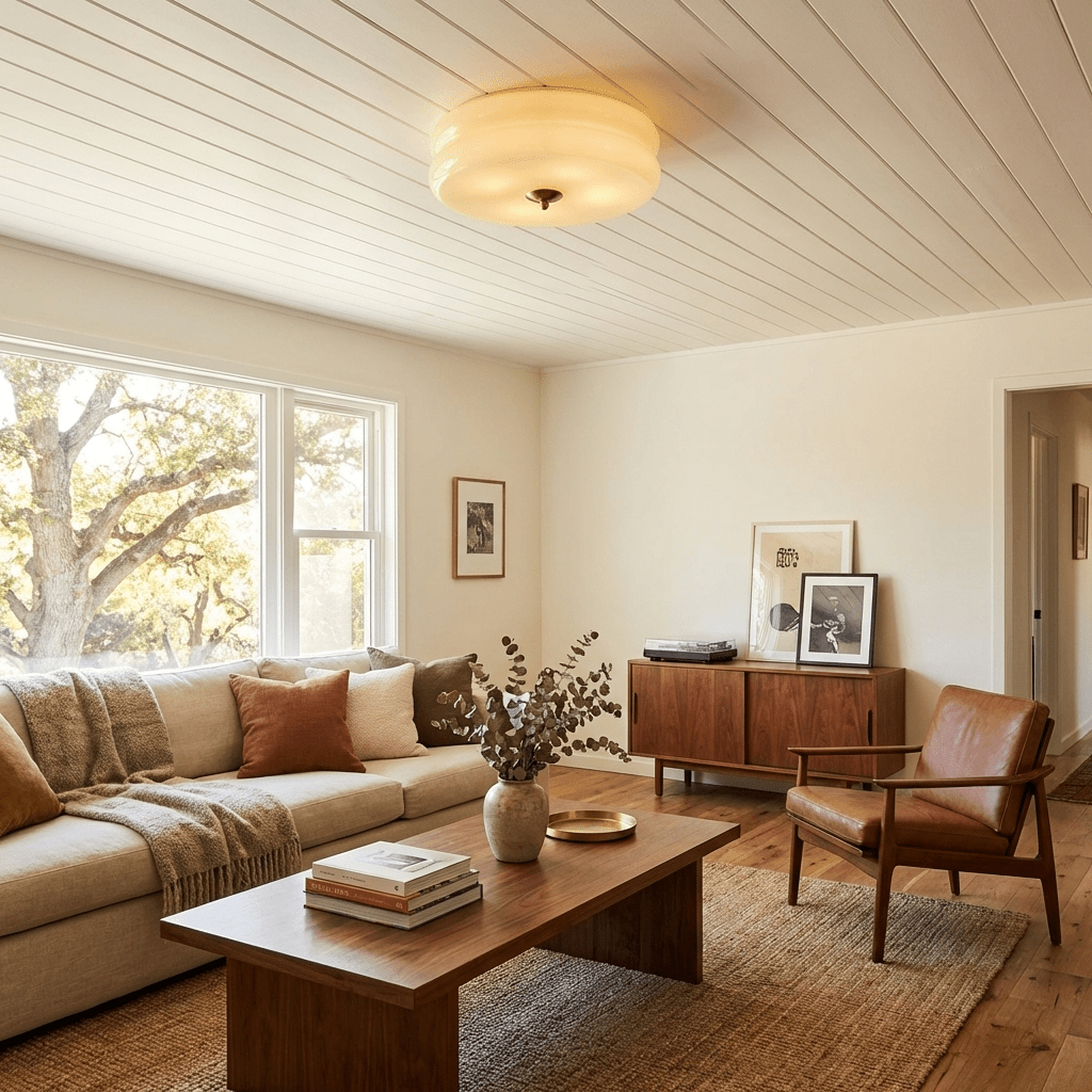 Dimmable LED ceiling lamp featuring a beautiful fluted glass design.