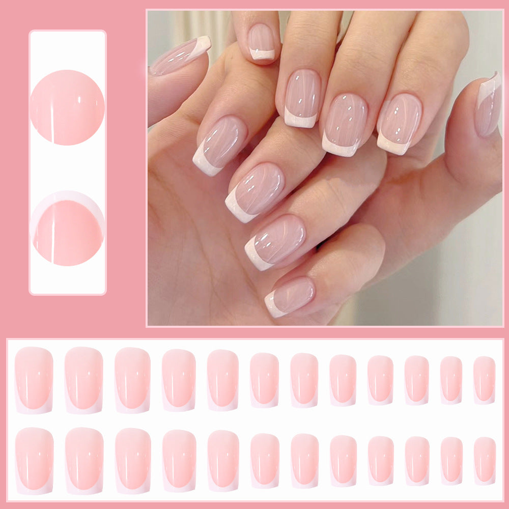 Reusable fake nails: Women's elegant French tip press-on nail set for easy, chic DIY manicures & nail art.