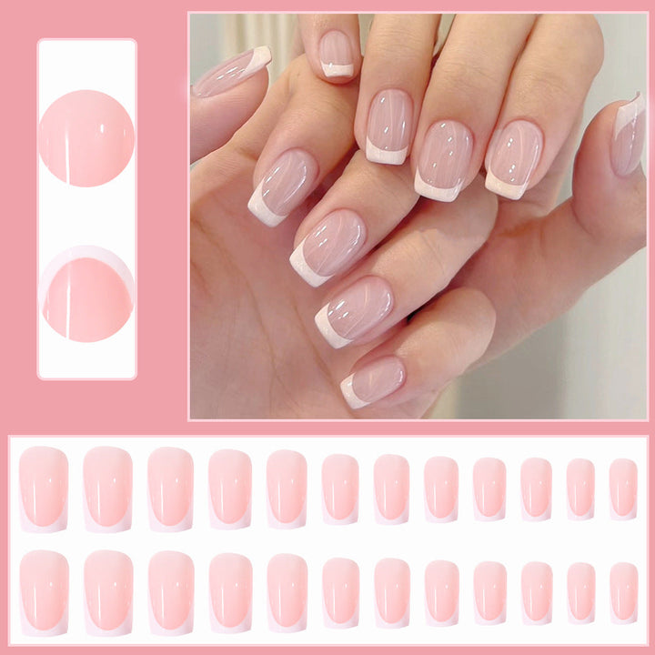 Reusable fake nails: Women's elegant French tip press-on nail set for easy, chic DIY manicures & nail art.
