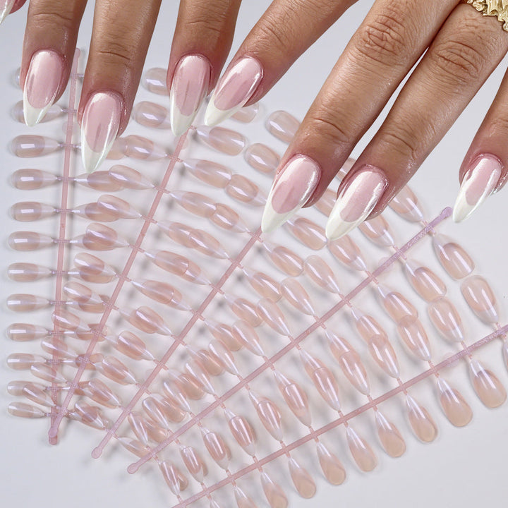 Elegant French tip press-on nails kit for women, perfect for a chic DIY manicure at home.