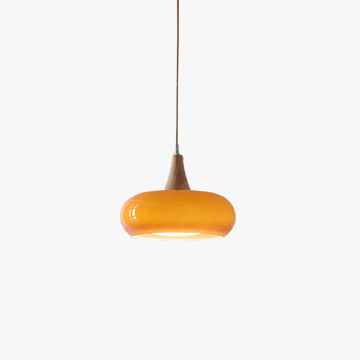 Elegant glass & wood pendant light for modern living or dining rooms. Chic adjustable fixture.