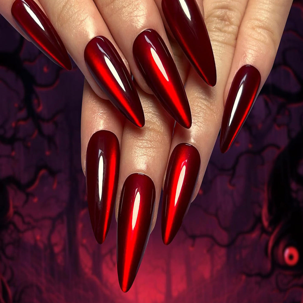 Elegant glossy yellow stiletto false nails for women, durable press-on fake nails, perfect for nail art.