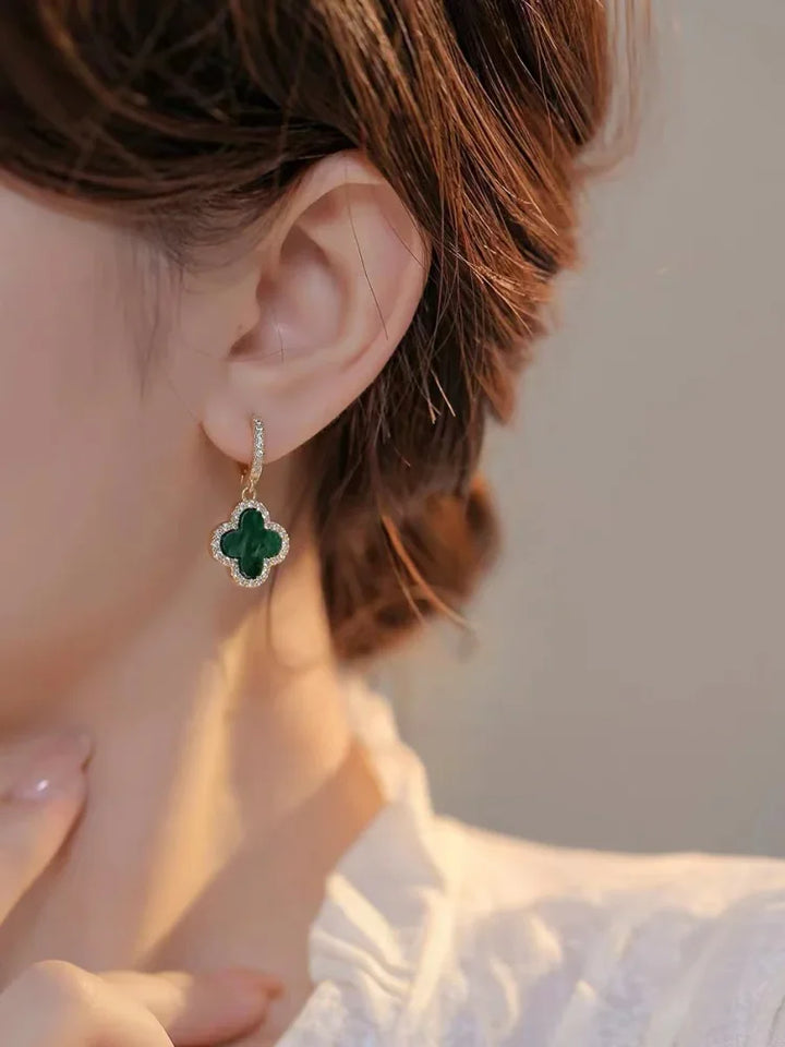Pair of elegant Women's Lucky Clover Leaf Earrings, a perfect gold-plated and crystal accessory gift.
