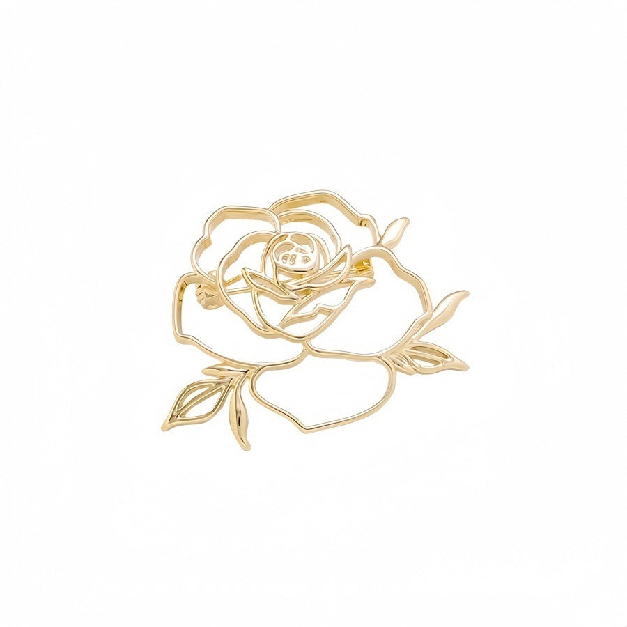 Women's elegant rose flower fashion pin, a versatile gold or silver jewelry accessory.