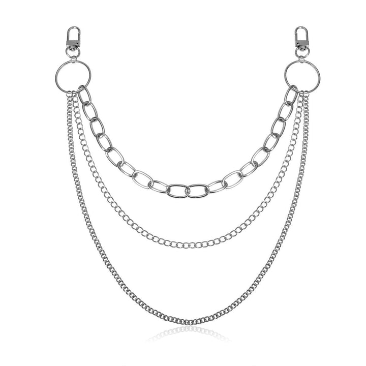 Black layered body chain, a sleek unisex accessory. Fashion jewelry for an elegant, edgy statement piece over clothing.