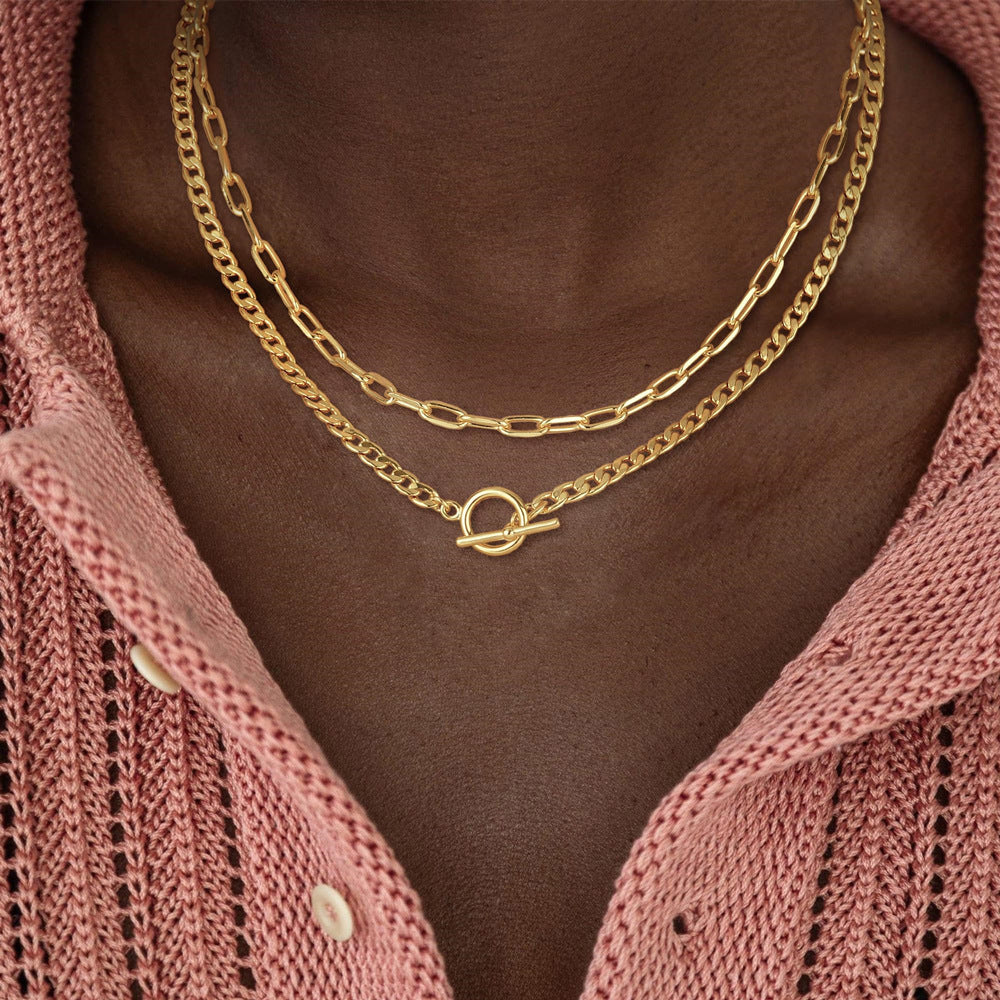 Elegant gold-tone layered chain necklace for women, a perfect fashion accessory.
