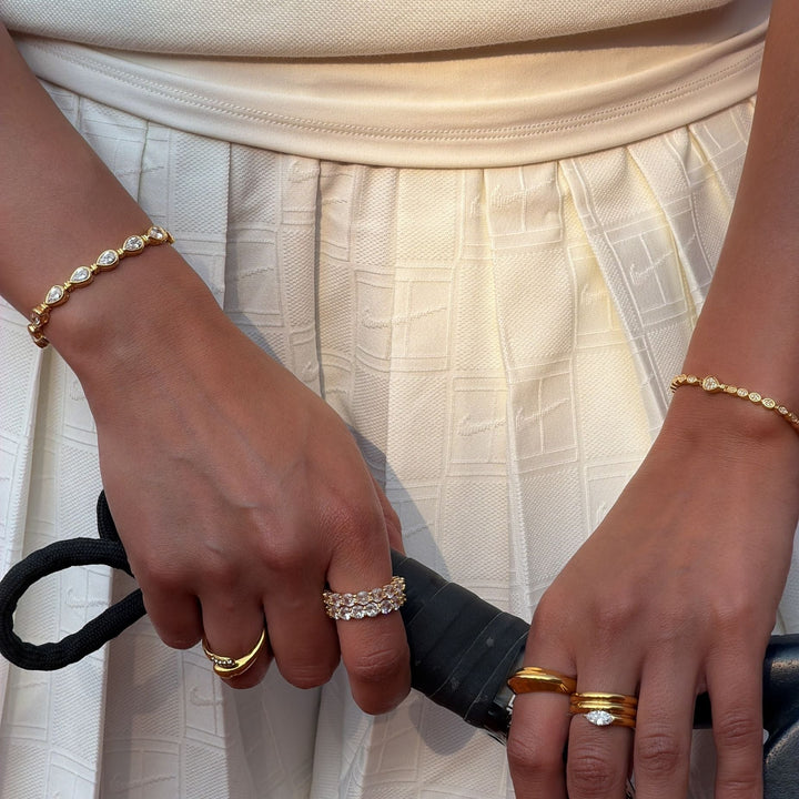 Luxury gold vermeil & sterling silver padel bracelet for women, delicate pear stone, timeless stackable design.