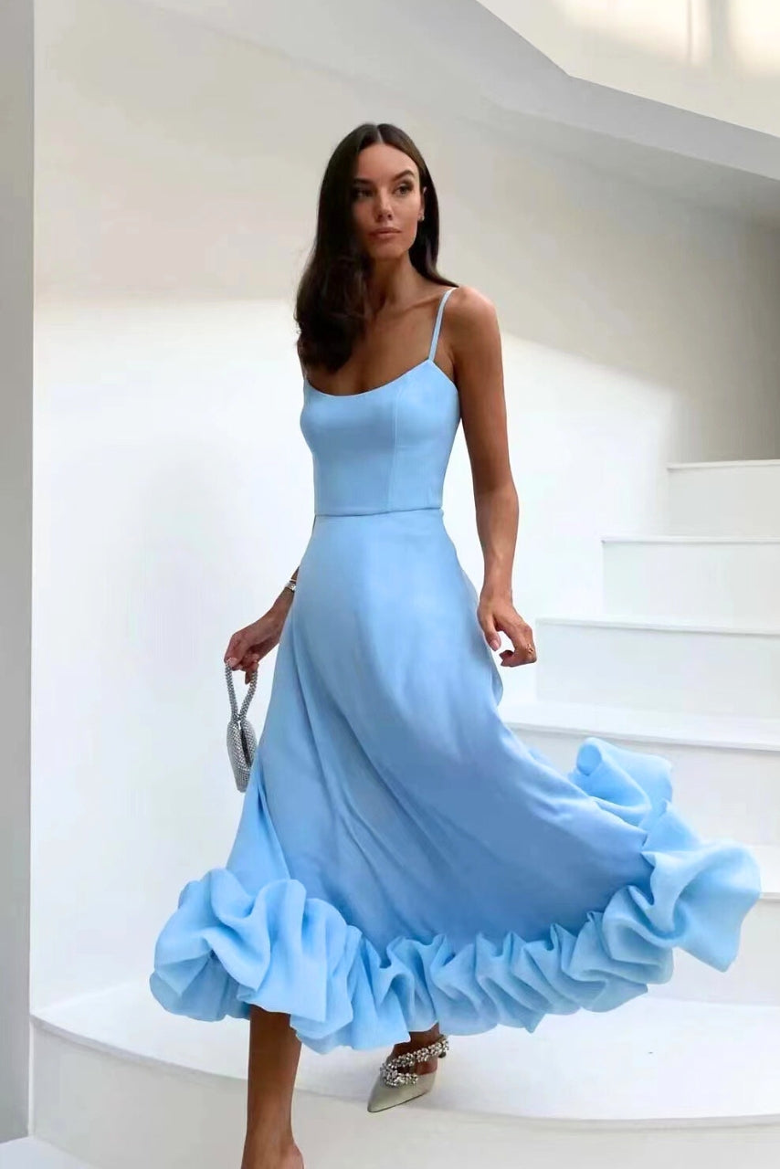 Elegant women's midi party dress, 'Grace' style. Sophisticated evening wear, flattering for formal & summer occasions.